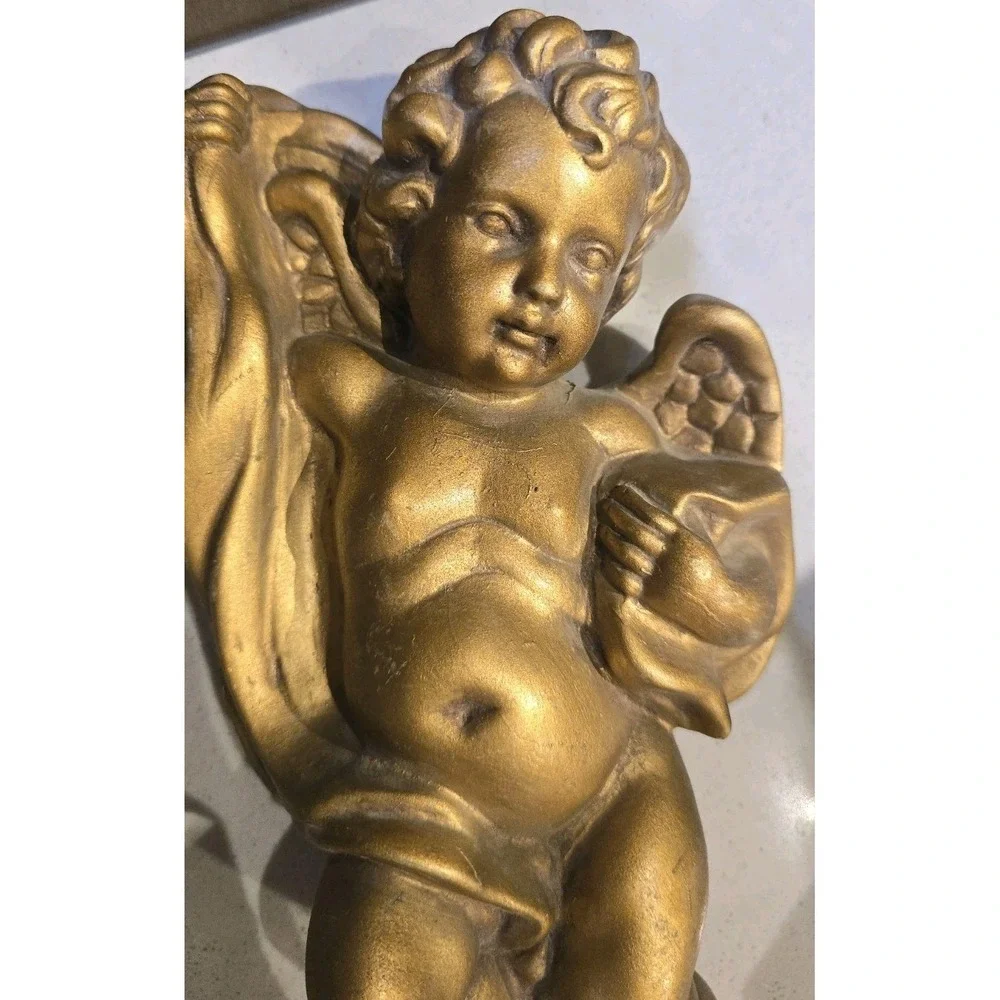 VTG Gold Cherub Angel Homco 1120 Wall Hangings Hollywood Regency Baroque Rococo